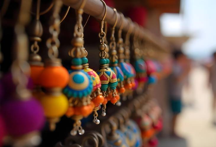 Artistic Presentation of Colorful Earrings at the Beach Market